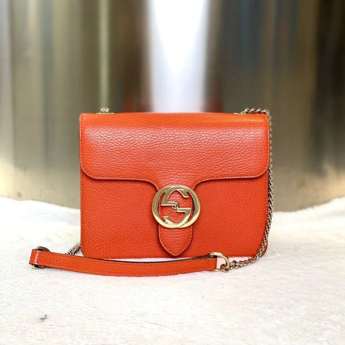 Gucci Chain Bag 2881 in Orange Leather - Crossbody