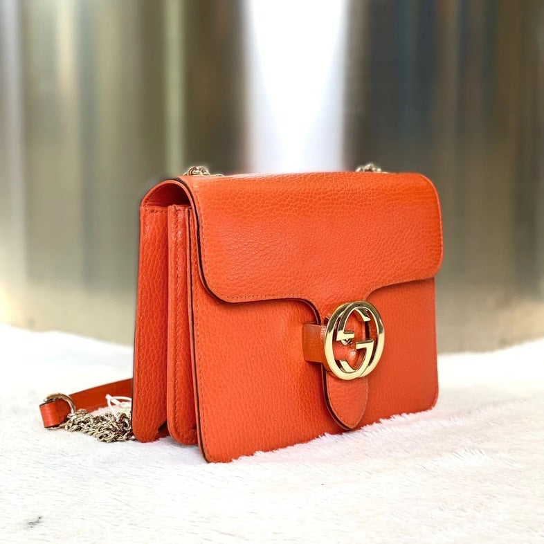 Gucci Chain Bag 2881 in Orange Leather - Crossbody