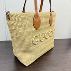 Gucci Straw Leather Beige 2-Way Tote Bag LB110057