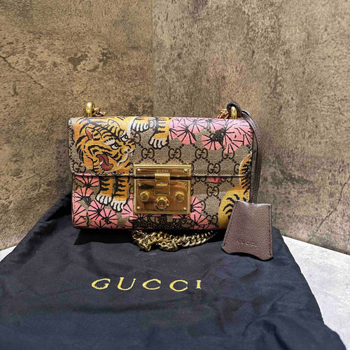 Gucci Padlock Shoulder Bag Beige Multicolor Leather