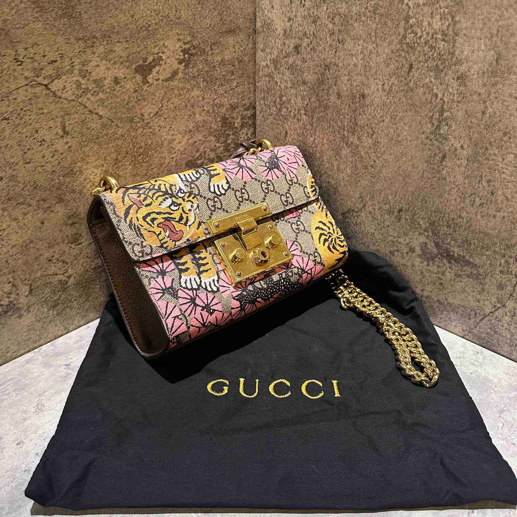 Gucci Padlock Shoulder Bag Beige Multicolor Leather