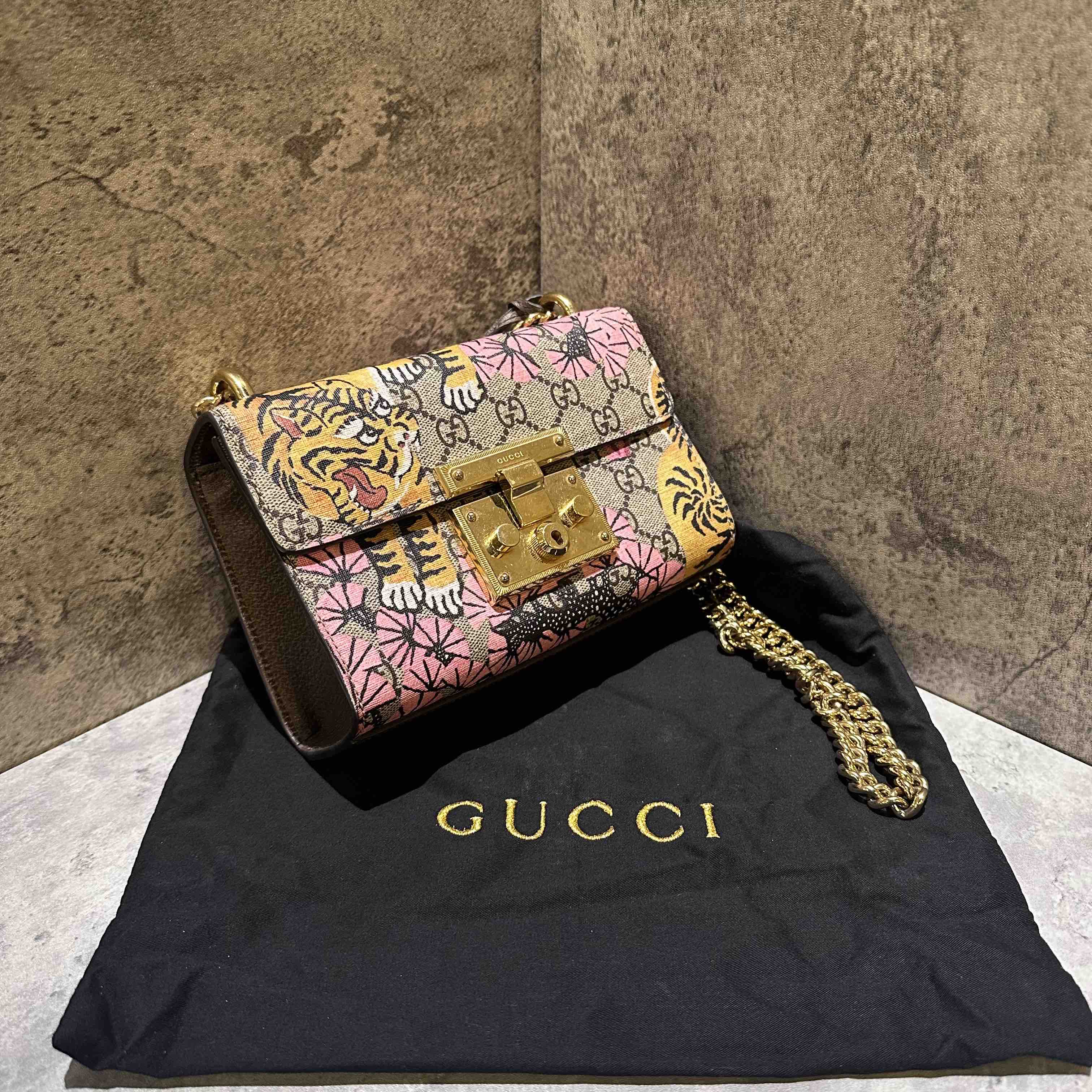 Gucci Padlock Shoulder Bag Beige Multicolor Leather