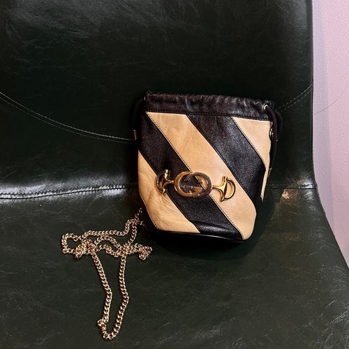 Gucci Black and Beige Leather Chain Shoulder Bag AF708