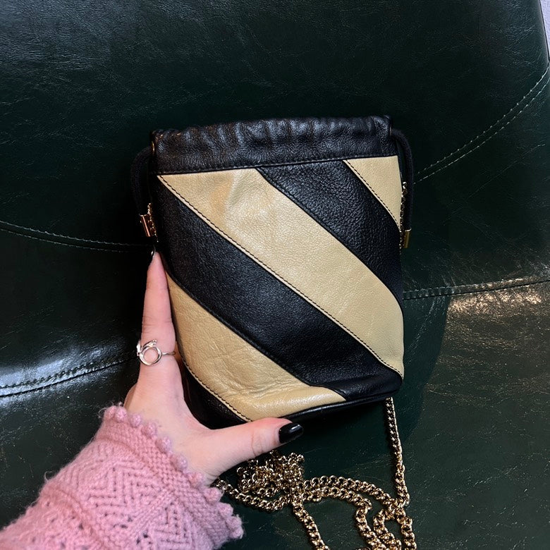 Gucci Black and Beige Leather Chain Shoulder Bag AF708