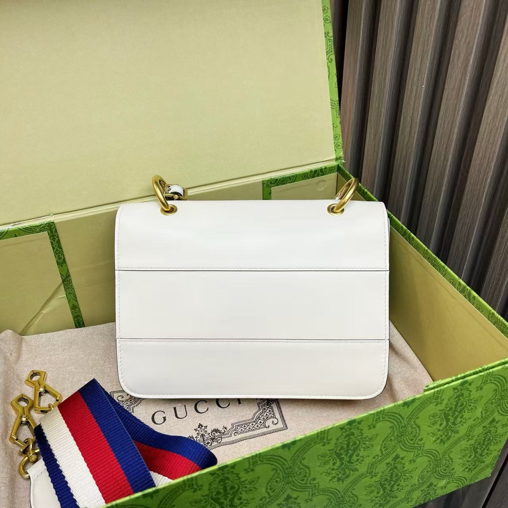 Gucci Sylvie White Leather Shoulder Bag with Bee Accent