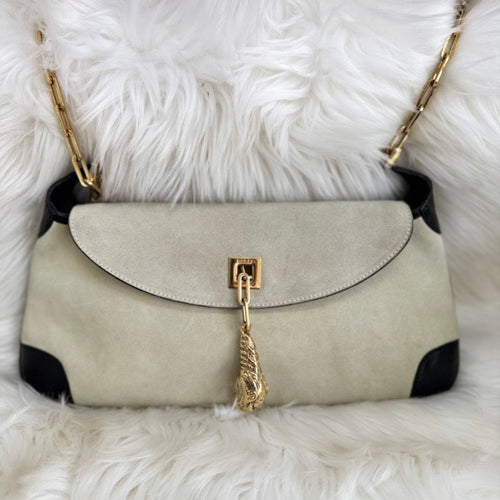 Gucci Suede Beige Black Tiger Head Shoulder Bag