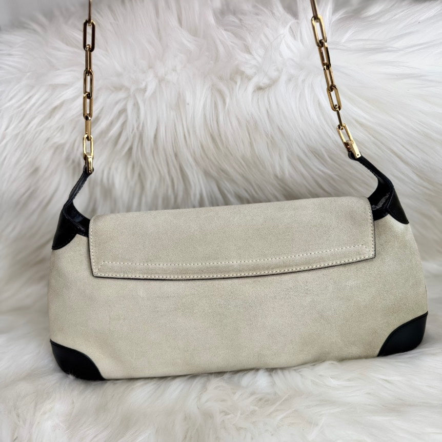 Gucci Suede Beige Black Tiger Head Shoulder Bag