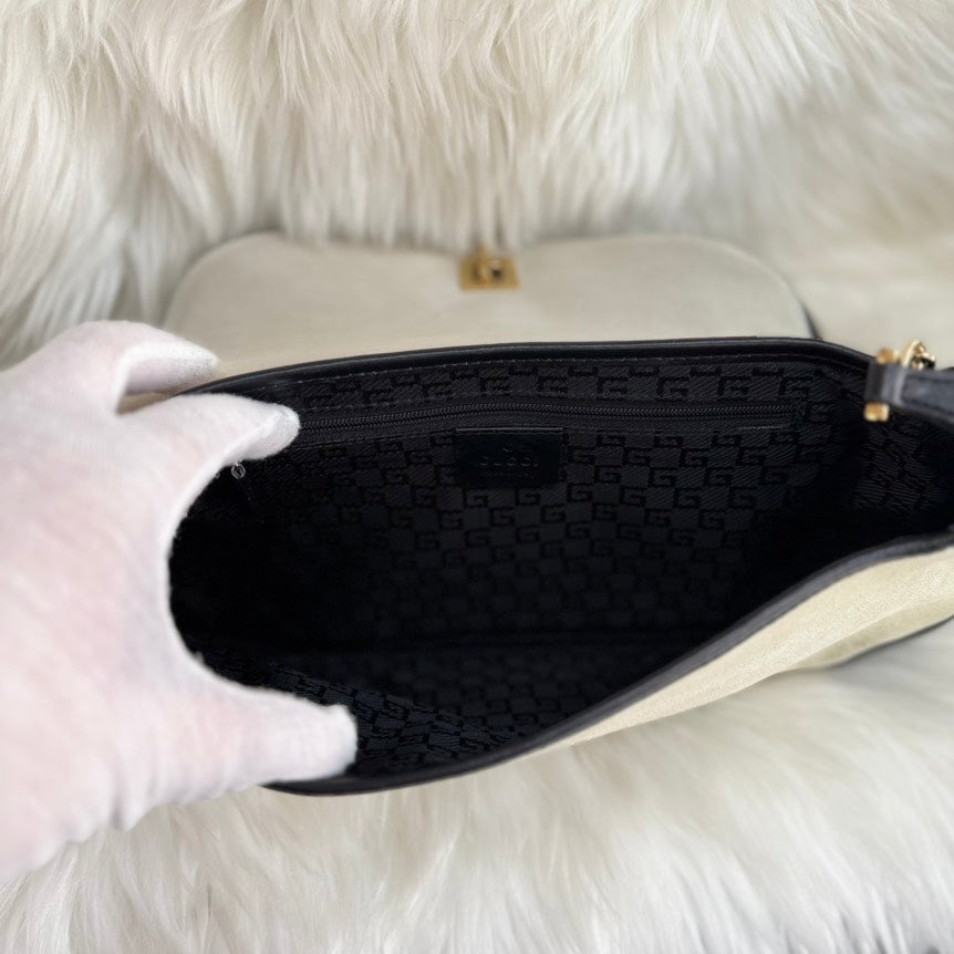 Gucci Suede Beige Black Tiger Head Shoulder Bag
