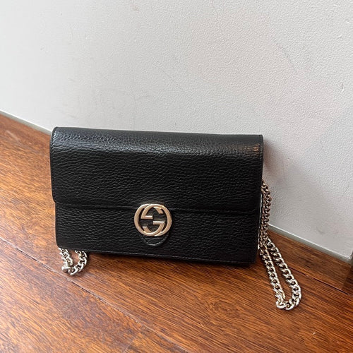 Gucci   Interlocking Leather Chain Shoulder Bag Black - AF939