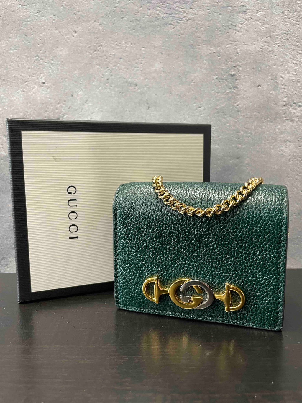 Gucci Horsebit Chain Wallet JX68950100 Green Leather Wallet