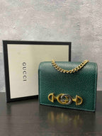 Gucci Horsebit Chain Wallet JX68950100 Green Leather Wallet