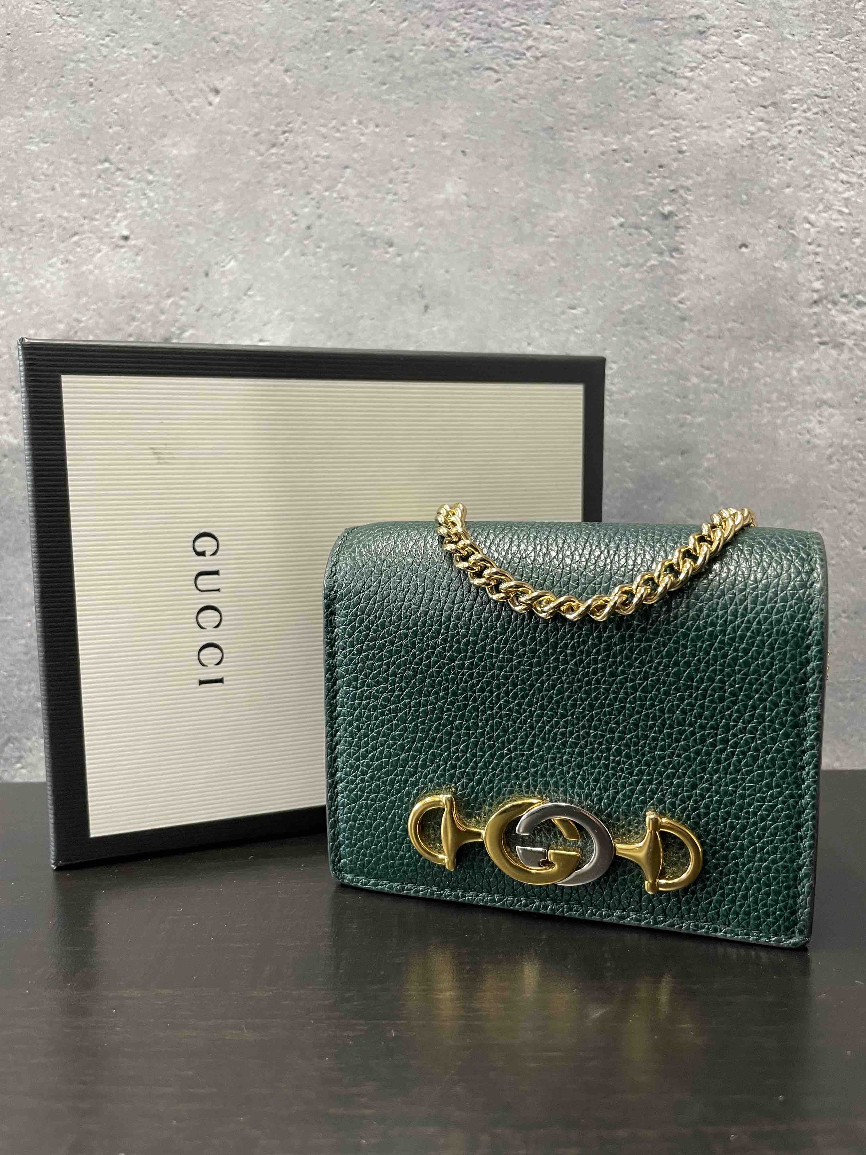 Gucci Horsebit Chain Wallet JX68950100 Green Leather Wallet