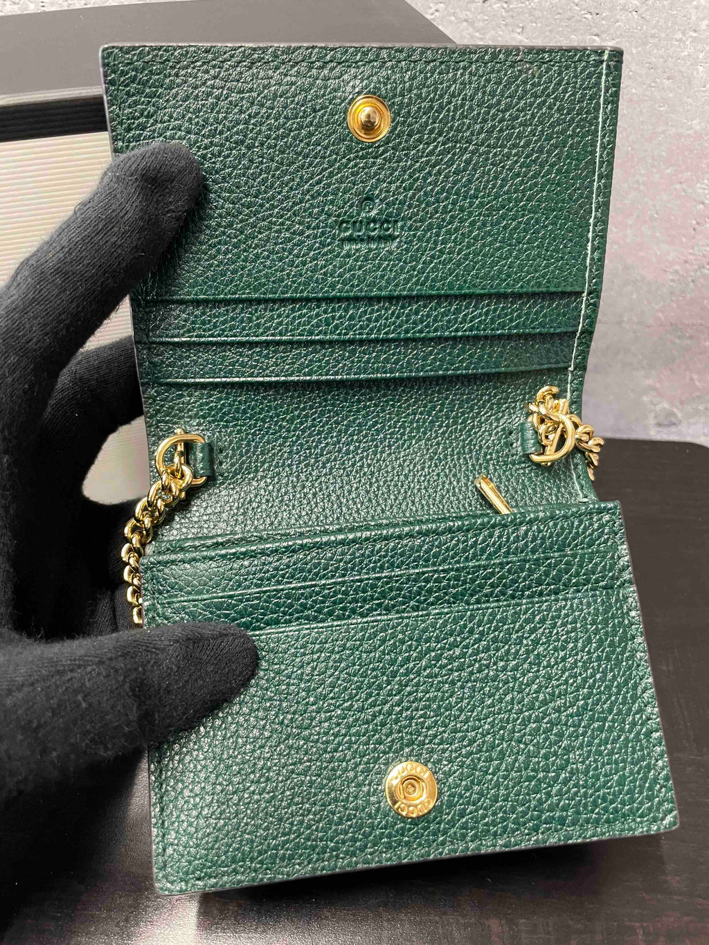 Gucci Horsebit Chain Wallet JX68950100 Green Leather Wallet
