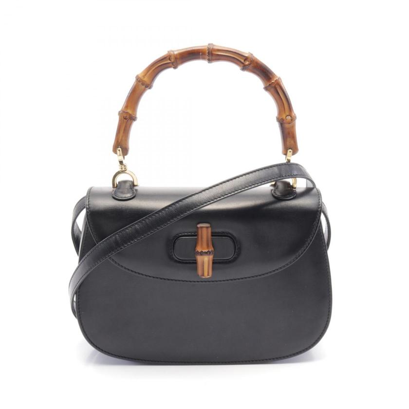 GUCCI Bamboo Handbag Leather Black 2WAY - Condition B