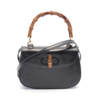 GUCCI Bamboo Handbag Leather Black 2WAY - Condition B