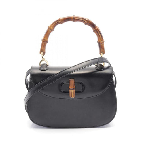 GUCCI Bamboo Handbag Leather Black 2WAY - Condition B