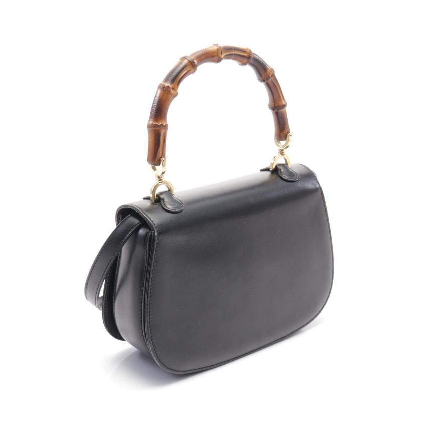 GUCCI Bamboo Handbag Leather Black 2WAY - Condition B