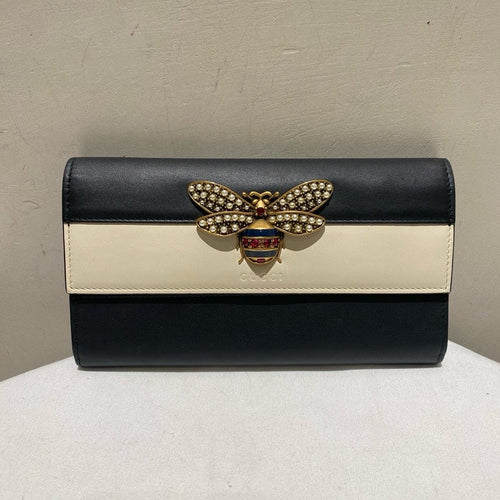 Gucci Bee Long Wallet Black Leather Wallet