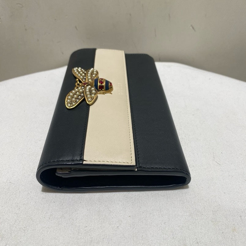 Gucci Bee Long Wallet Black Leather Wallet