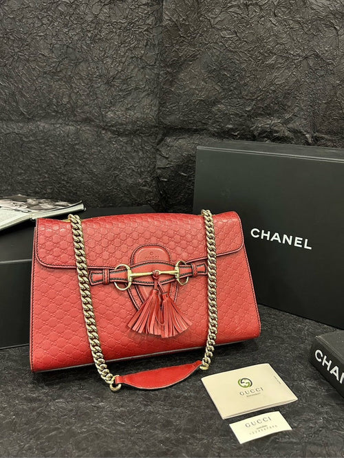 Gucci Red Emily 30 Tassel Chain Shoulder Bag