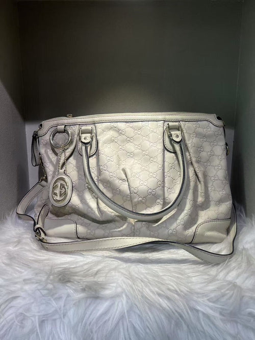 Gucci D-Ring White Leather Shoulder Bag