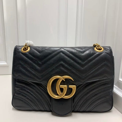 Gucci Marmont Black GG Cowskin Shoulder Bag - BJ1101704065