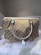 GUCCI GG Canvas Beige Shoulder Bag with Leather Trim