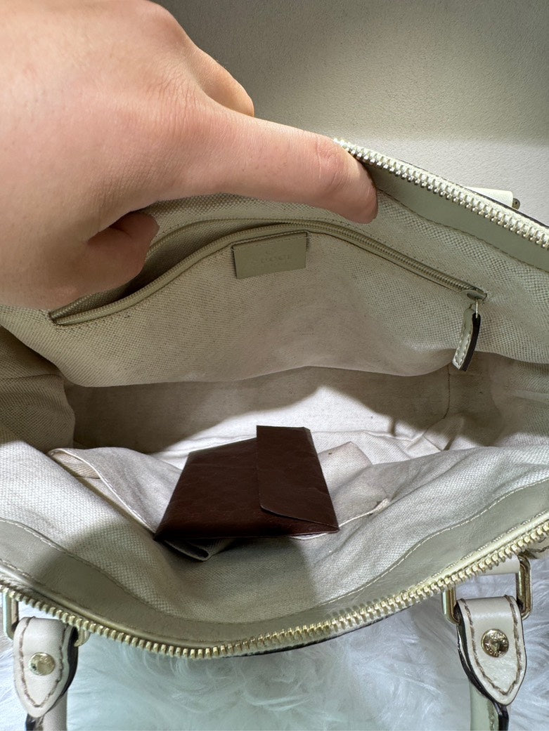 GUCCI GG Canvas Beige Shoulder Bag with Leather Trim