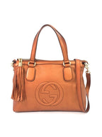 GUCCI 2way Bag Light Brown Leather Satchel/Top Handle Bag