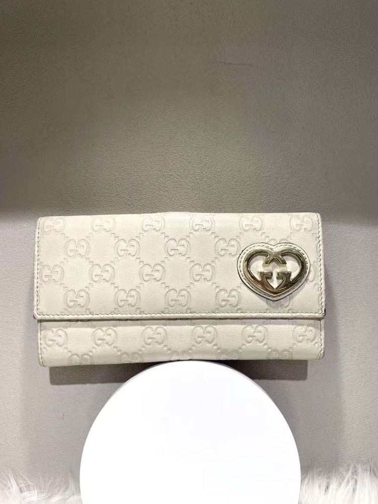 GUCCI GG Heart Leather Wallet Off-White