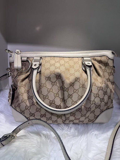 GUCCI Cream GG Canvas Shoulder Bag