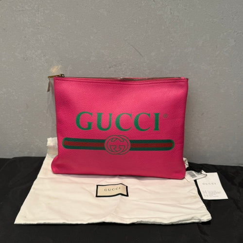 GUCCI Logo Pink Leather Clutch Bag