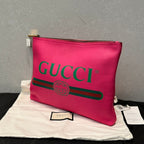 GUCCI Logo Pink Leather Clutch Bag