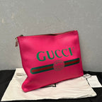 GUCCI Logo Pink Leather Clutch Bag