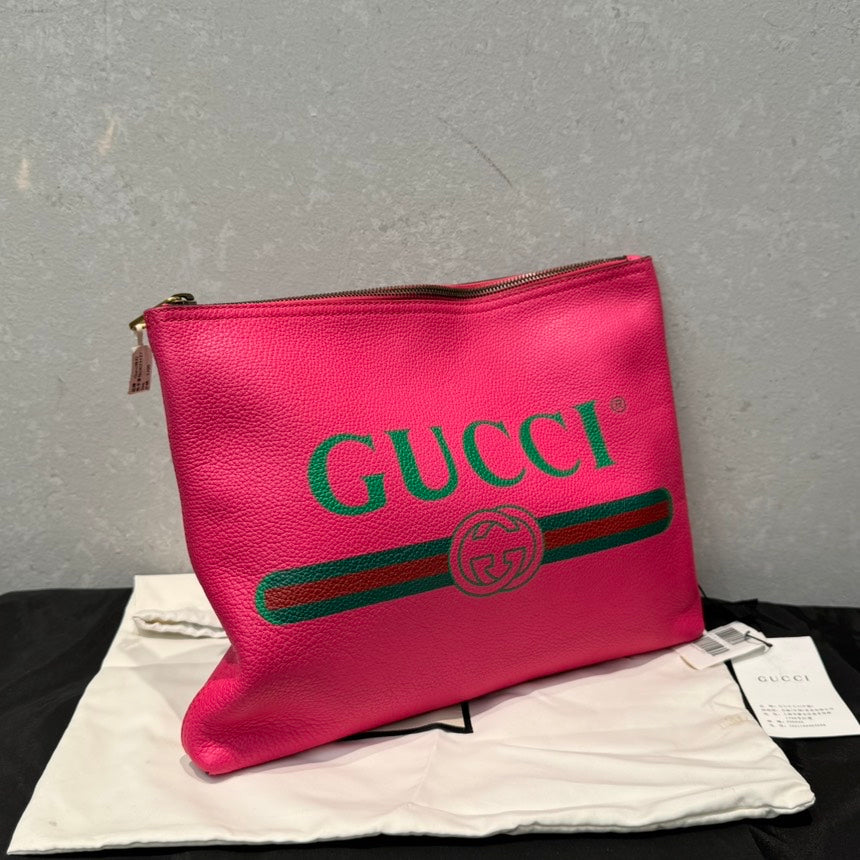GUCCI Logo Pink Leather Clutch Bag