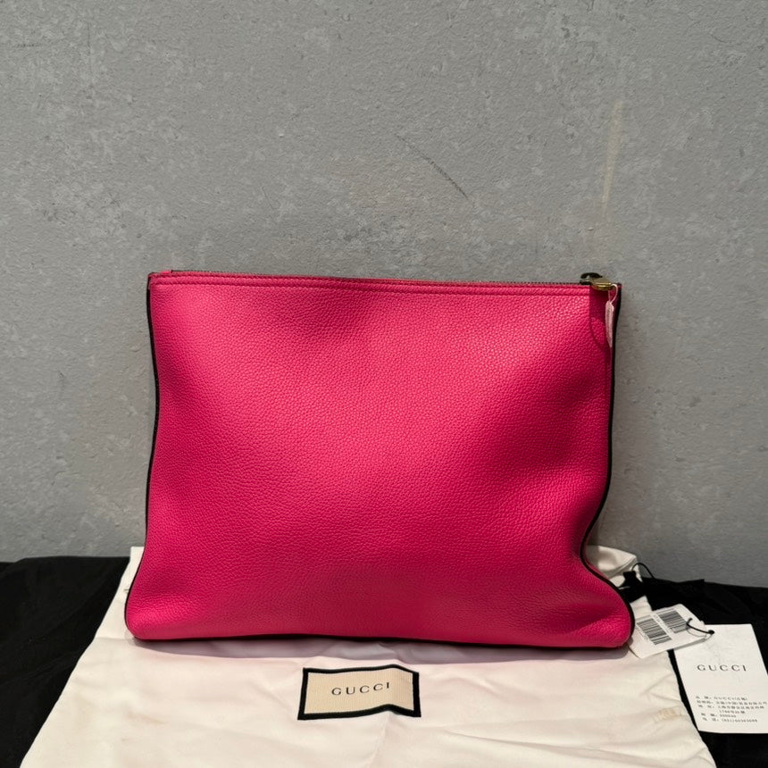 GUCCI Logo Pink Leather Clutch Bag