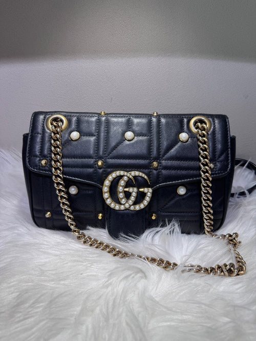 GUCCI GG Marmont Black Matelassé Leather Mini Shoulder Bag