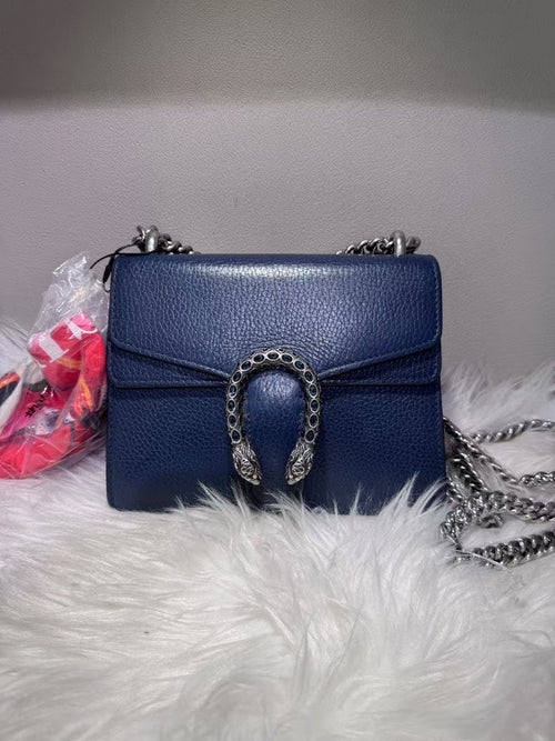GUCCI Dionysus Blue Leather Shoulder Bag