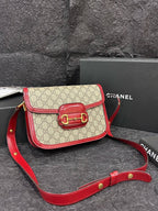 Gucci Red Horsebit 1955 Shoulder Bag 25.5cm×18cm Canvas & Leather