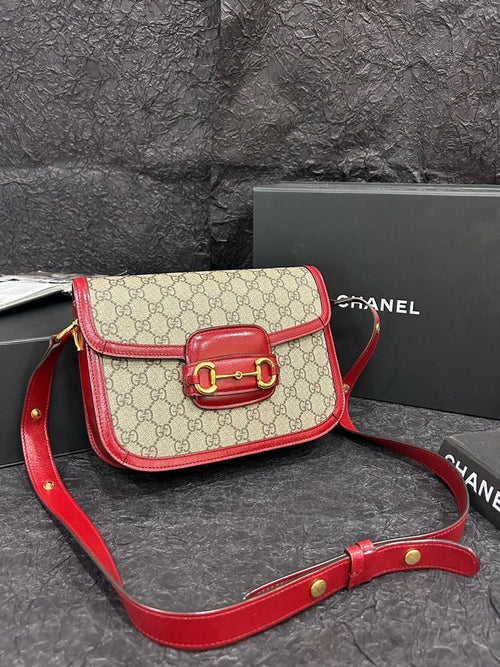 Gucci Red Horsebit 1955 Shoulder Bag 25.5cm×18cm Canvas & Leather