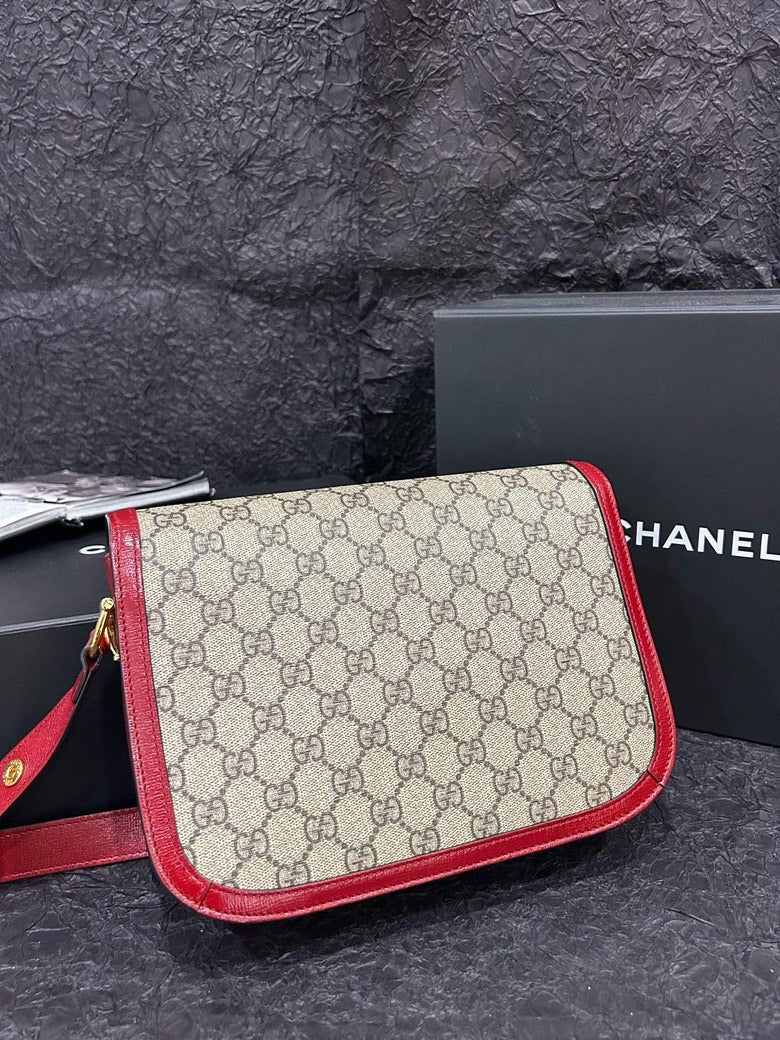 Gucci Red Horsebit 1955 Shoulder Bag 25.5cm×18cm Canvas & Leather