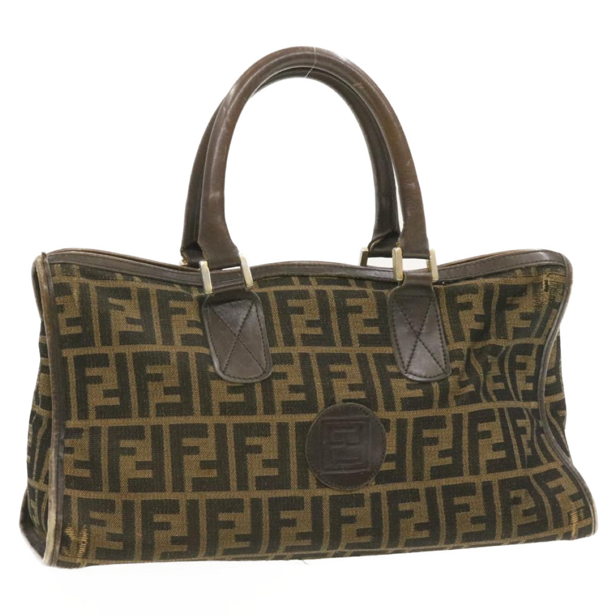 FENDI Zucca Canvas Hand Bag Brown Black  rd1310