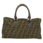 FENDI Zucca Canvas Hand Bag Brown Black  rd1310