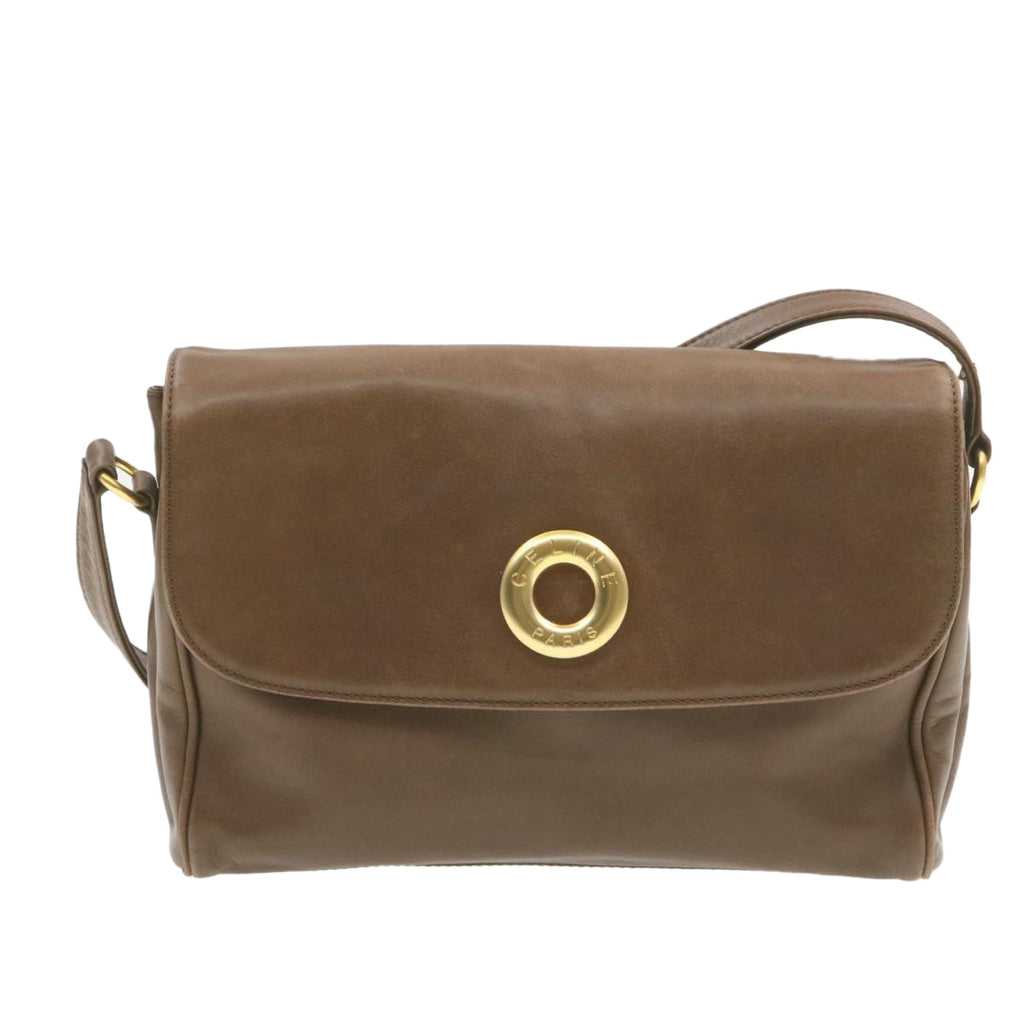 CELINE ring Shoulder Bag Leather Brown  rd1551