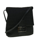 FENDI Zucchino Canvas Mamma Baguette Shoulder Bag Black Auth rd2219