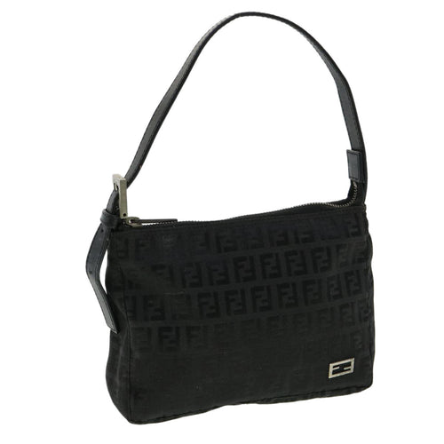 FENDI Zucchino Canvas Shoulder Bag Blackrd3664