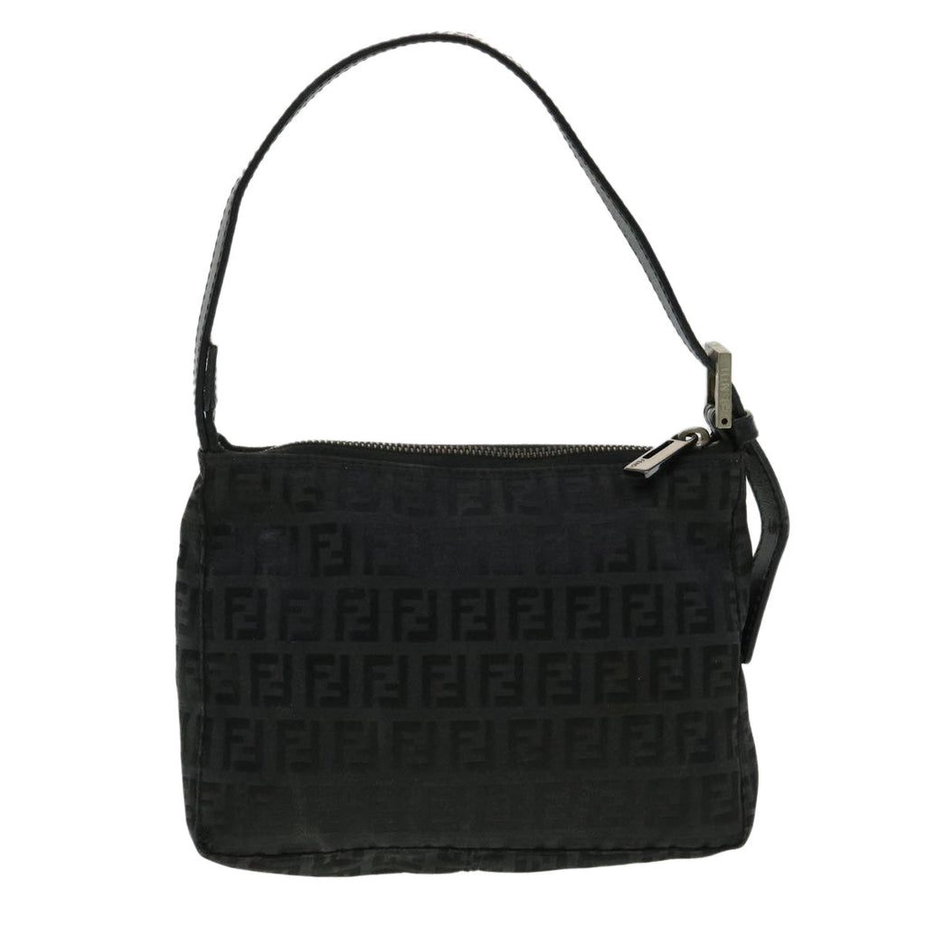 FENDI Zucchino Canvas Shoulder Bag Blackrd3664