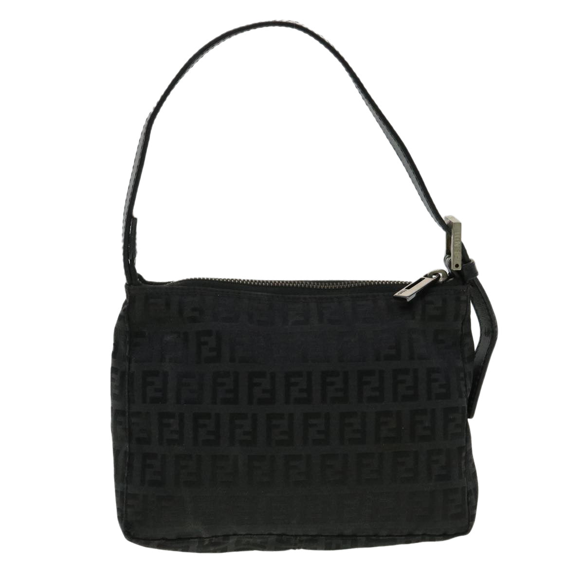 FENDI Zucchino Canvas Shoulder Bag Blackrd3664