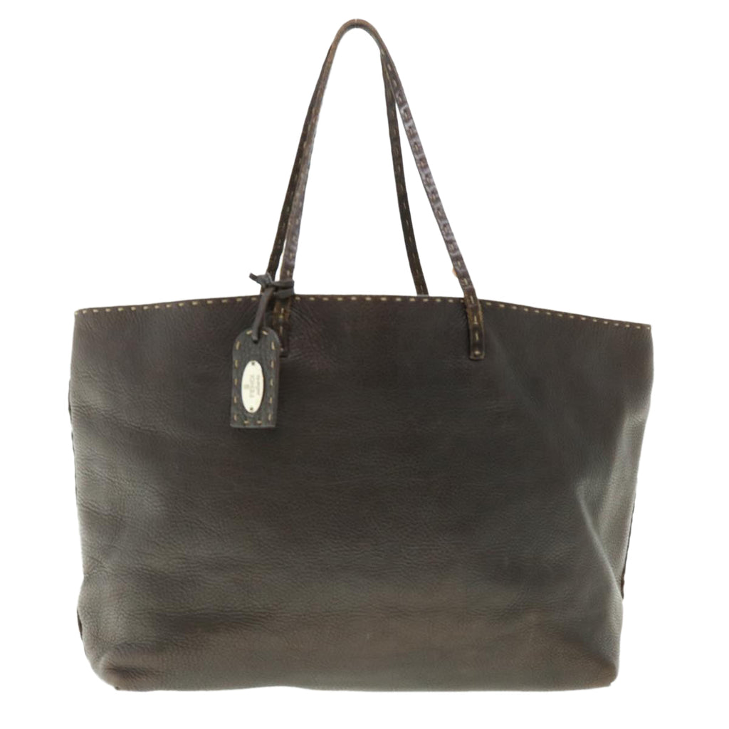 FENDI Tote Bag Leather Brown Auth rd4683