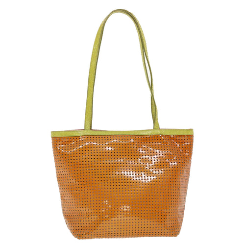 FENDI punching Tote Bag Patent leather Orange 2813-26731-008 Auth rd4723